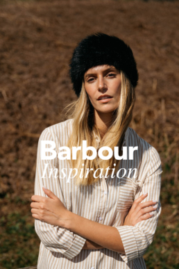 Vêtements Barbour portés en extérieur pour un shooting lifestyle dans les Pyrénées