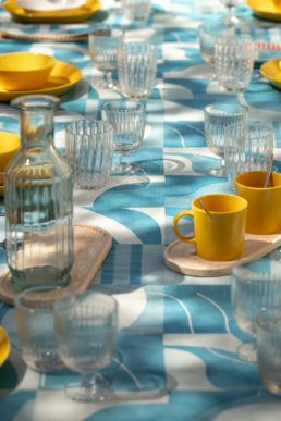 Photographie de détails de nappe pour la nouvelle collection des Tissages Moutet.